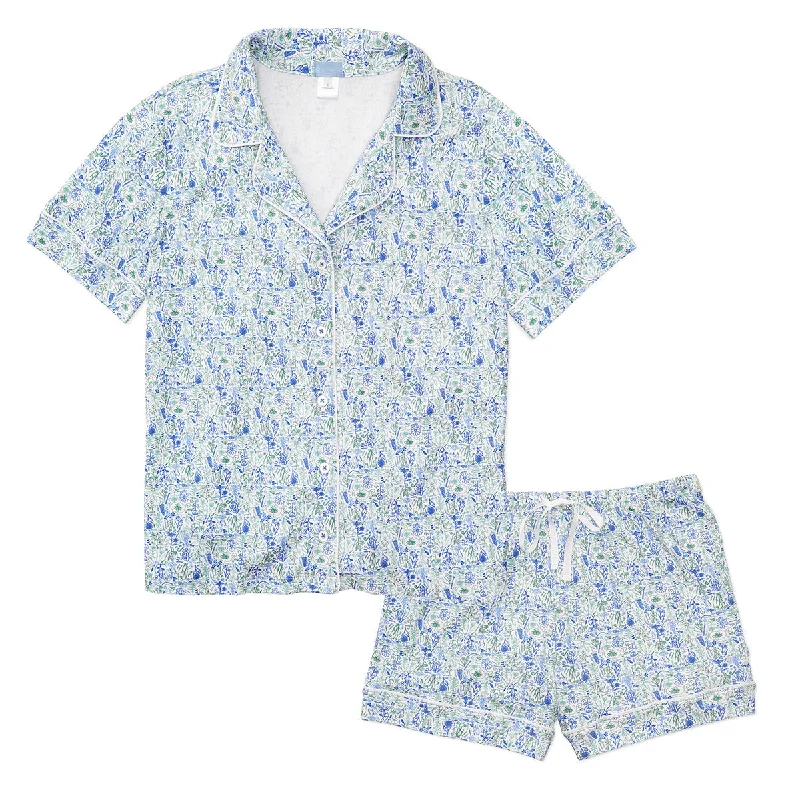 Birth Flowers Women’s Button Polo Short Pajama Set in Aster Multi