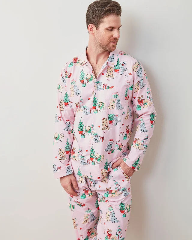 PF x The Hiltons Christmas Poodle Party - Men's Long Sleep Set - Rose