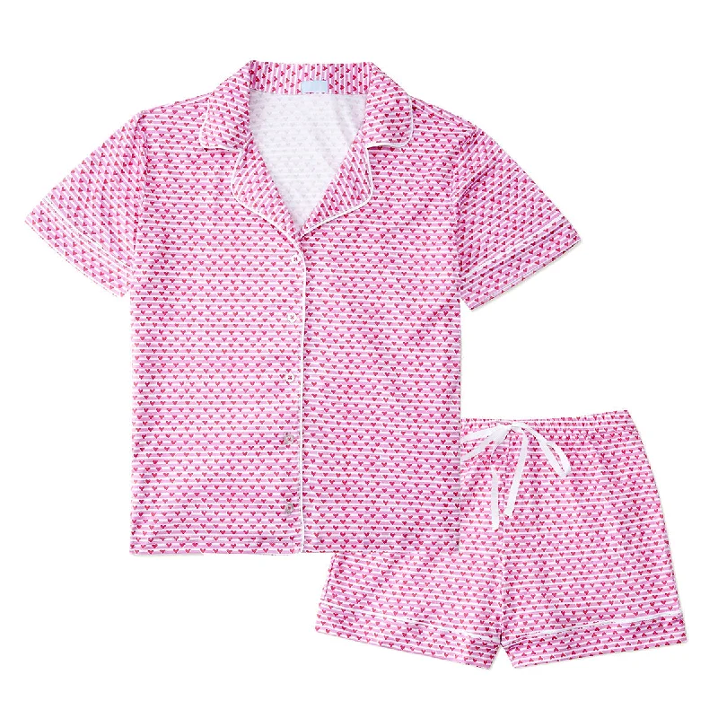 Sailor Hearts Women’s Button Front Short Pajama Set in Posie Pink