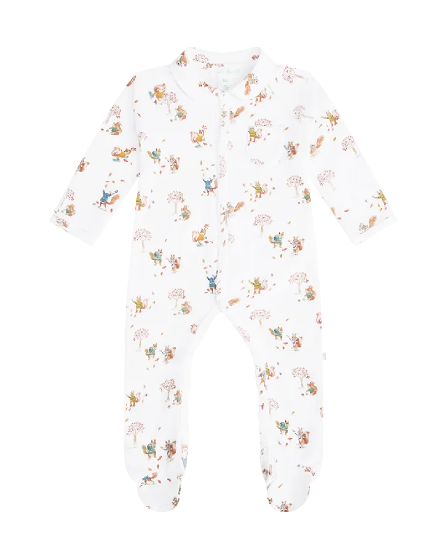 Squirrel Print Jersey Sleepsuit in White