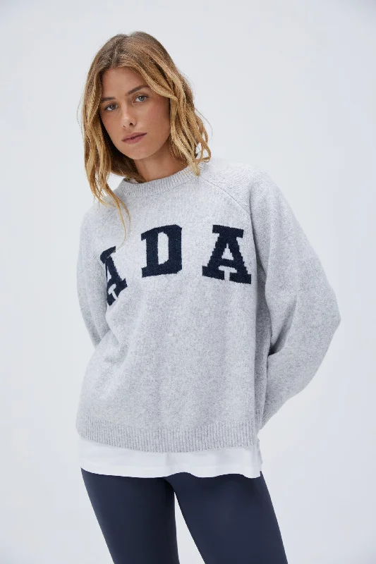 ADA Oversized Knit Sweatshirt - Light Grey Melange/Navy Blue