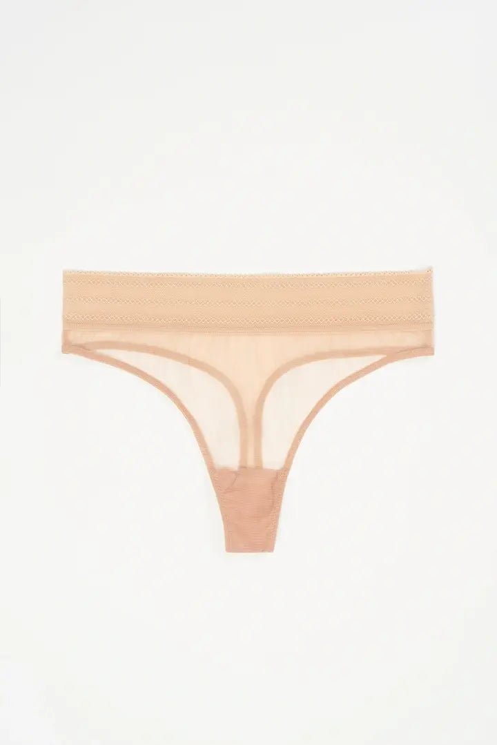 Else Lingerie Bare Wide Waistband Sheer Mesh Thong | Powder/Nude