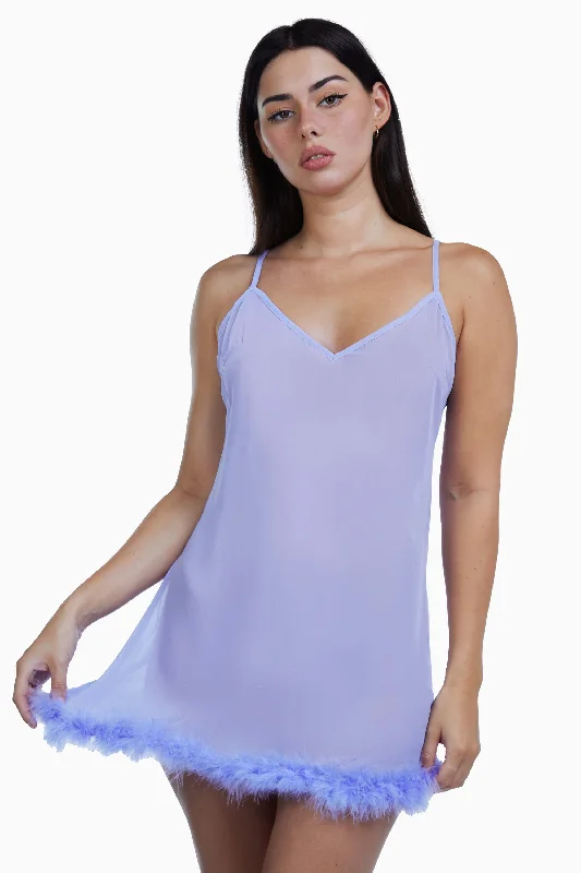 Bettie Page Lilac Chiffon Feather Babydoll Dress