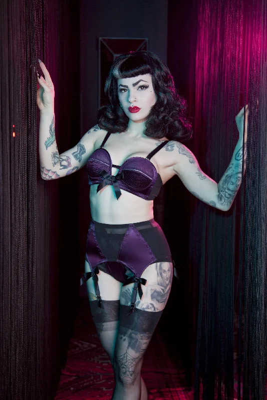 Bettie Page Plum 4 Strap Z Stitch Suspender Belt