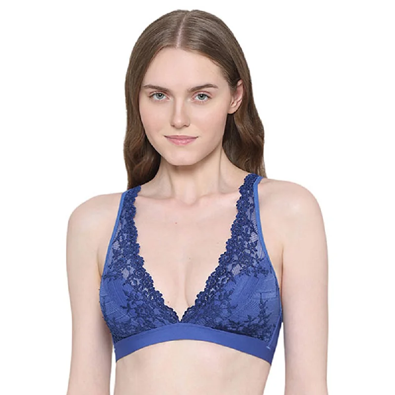 Embrace Lace Non Padded Non Wired 3/4th Cup Bridal Wear Medium coverage Lace Bralette - Dark Blue