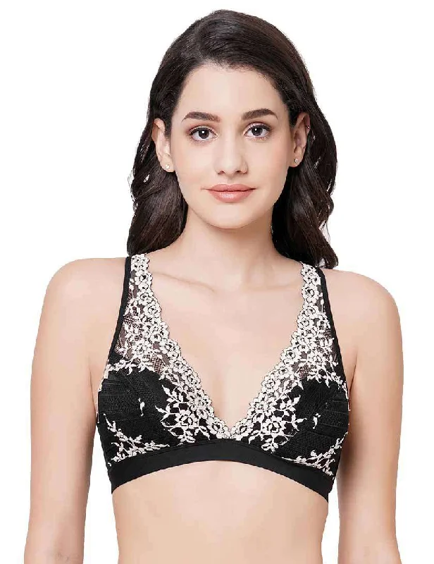 Embrace Lace Non Padded Non Wired 3/4th Cup Bridal Wear Medium coverage Lace Bralette - Black