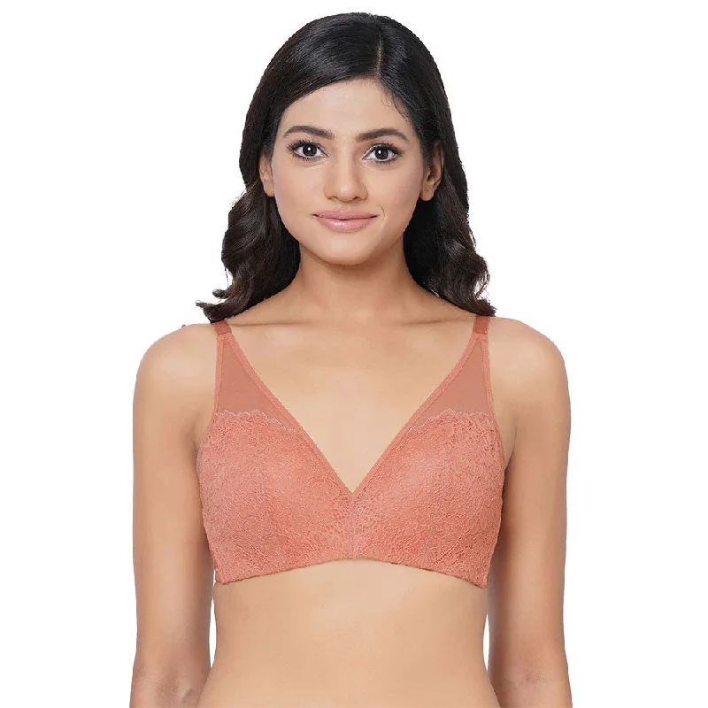 Emma Lace Padded Non-wired 3/4th Cup Bridal Wear Medium coverage Lace Bra - Rust