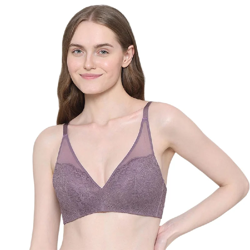 Emma Lace Padded Non-wired 3/4th Cup Bridal Wear Medium coverage Lace Bra - Purple