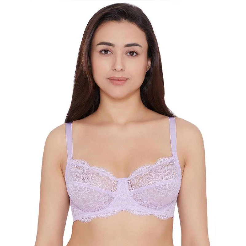 Essential Lace Non Padded Wired Full Cup Bridal Wear Lace Bra Full Support Bra - Lavender