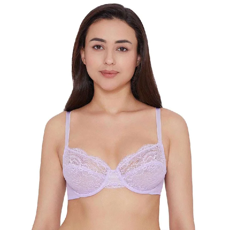 Essential Lace Non Padded Wired Full Cup Bridal Wear Lace Bra Full Support Bra - Lavender