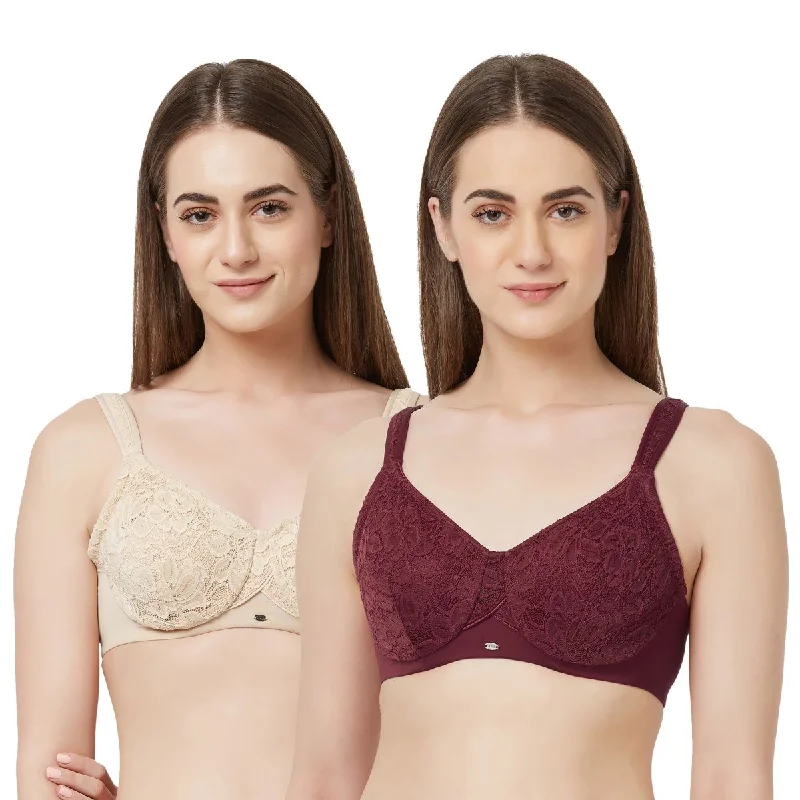 Full Coverage Non Padded Wired Lace Bra (Pack Of 2) FB-610