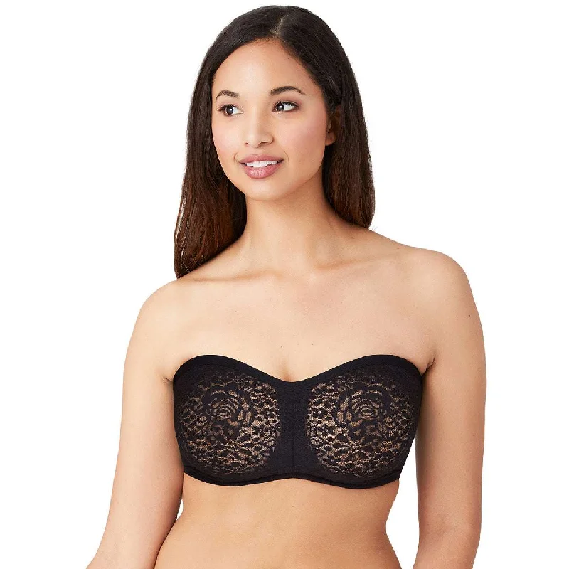 Halo Lace Non Padded Wired Half Cup Bridal Wear Plus Size Strapless Lace Bra - Black