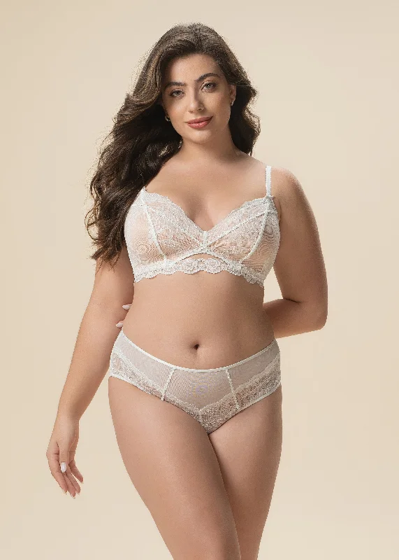 JANET Plus White Lace Wireless Triangle Bra with Molded Padded Cups