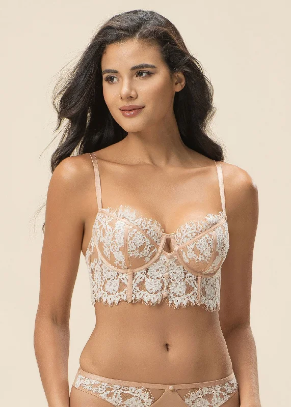 JULIA Nude Underwired Long Lace Demi Bra with Cut & Sewn Cups