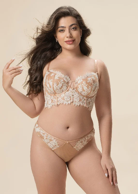 JULIA Plus Nude Underwired Long Lace Demi Bra with Cut & Sewn Cups