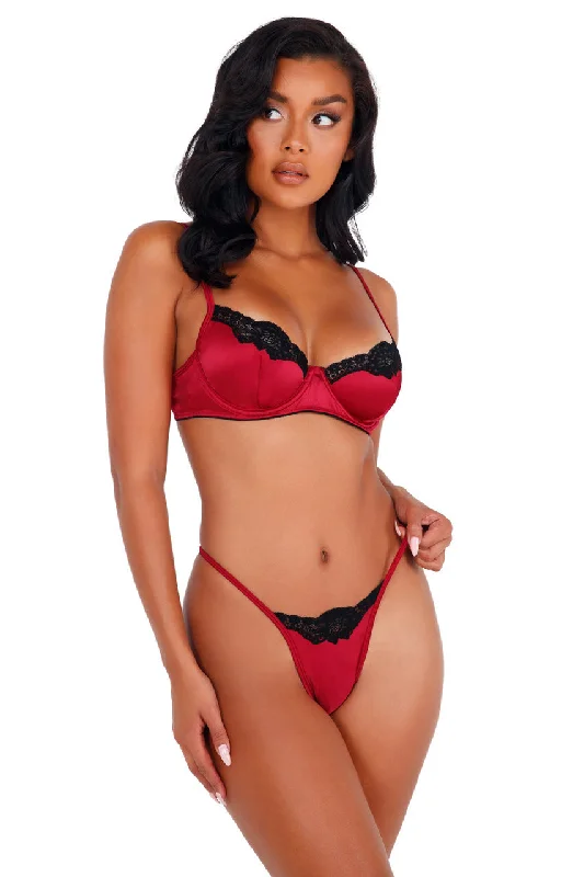 Lace and Satin Underwire Bra Set