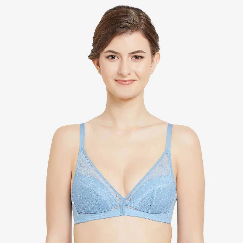 Looping Padded Non-wired  3/4th Cup Everyday Wear Medium coverage Lace Bra - Blue