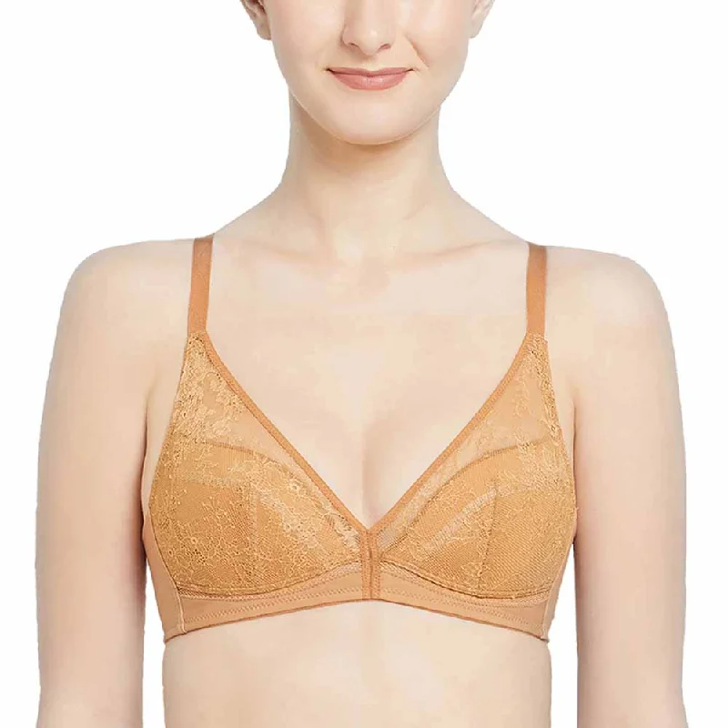 Looping Padded Non-wired  3/4th Cup Everyday Wear Medium coverage Lace Bra - Brown