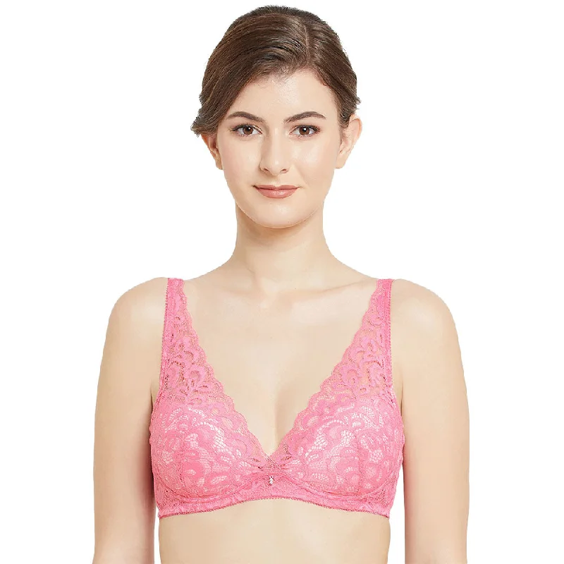 Mystique Padded Non-wired 3/4th Cup Bridal Wear Medium coverage Lace Bra - Pink