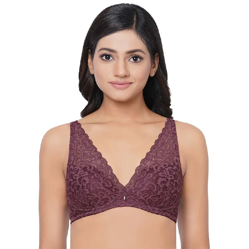 Mystique Padded Non-wired 3/4th Cup Bridal Wear Medium coverage Lace Bra - Wine