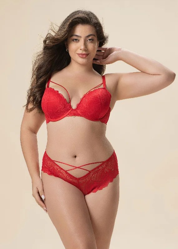 NATASHA Plus Red Lace Underwired Plunge Molded Padded Cup Bra