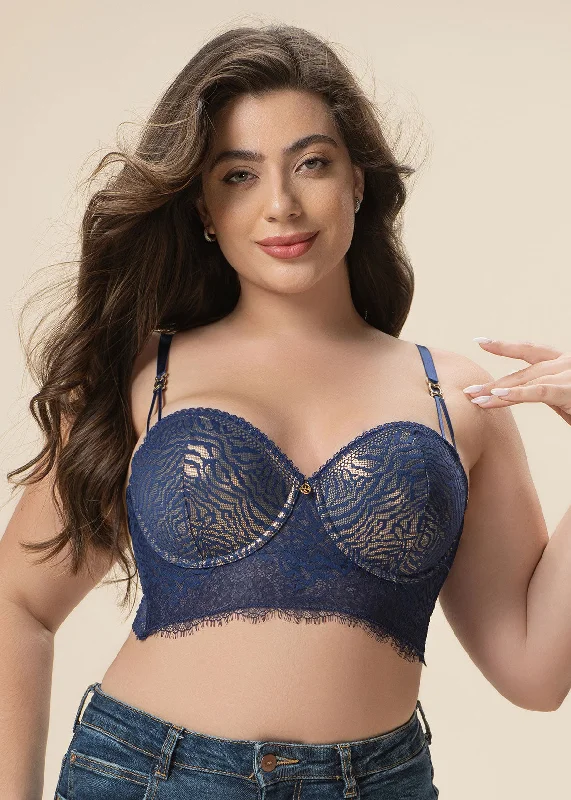 PHYLLIS Plus Blue Push-Up Underwired Molded Cup Long Balconette Demi Bra With Removable Padding