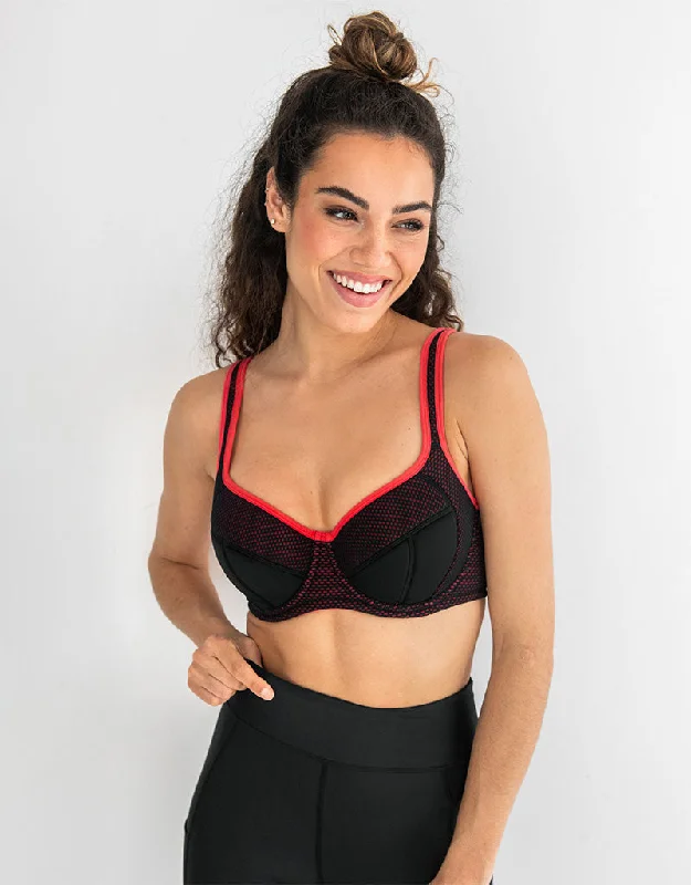 Pour Moi Energy Reach Full Cup Sports Bra Black/Coral