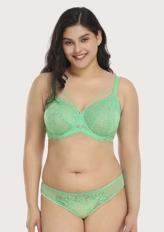 Pretty In Petals Bright Green Unlined Strappy Lace Bra Set