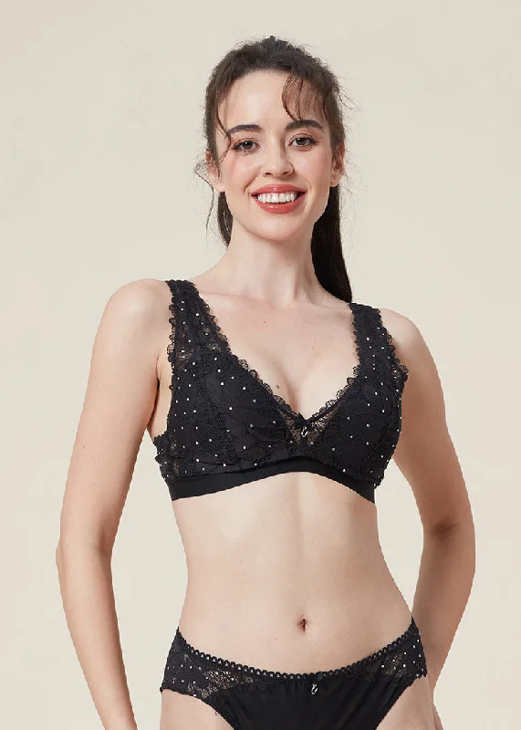 STELLA Sexy Lace Wireless Plunge Bra with Rhinestones