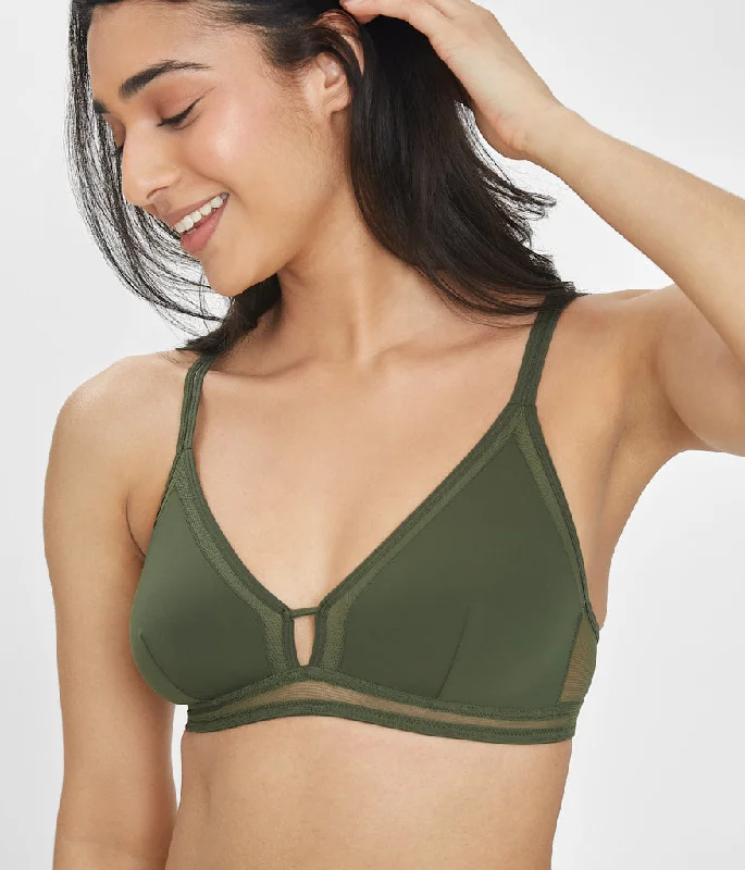 The Mesh Trim Bralette: Rich Olive