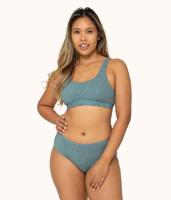 The Ribbed Scoop Back Bralette: Harbor Green