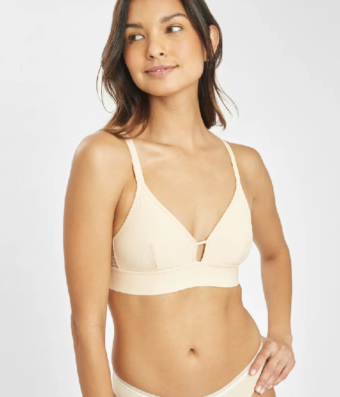 The Stripe Mesh Bralette: Toasted Almond