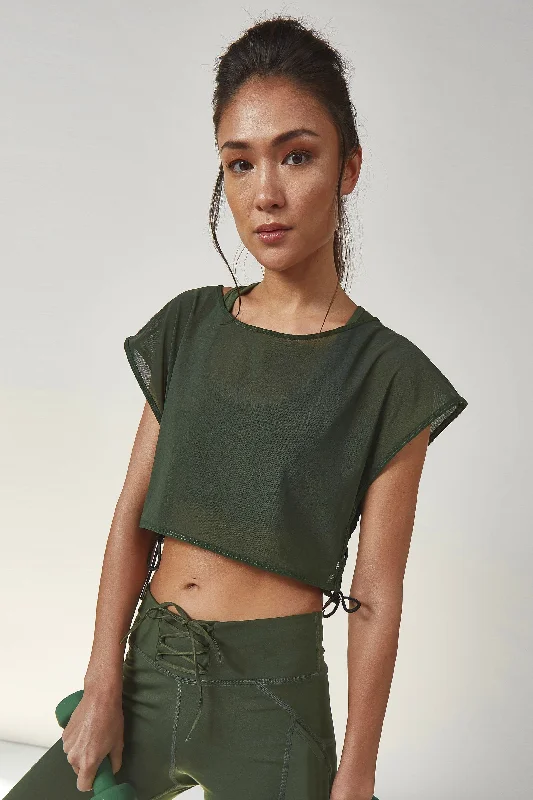 Wolf & Whistle Mesh Crop Top Khaki