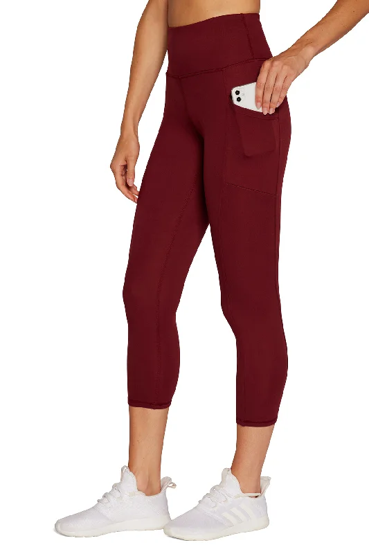 Drew Side Pocket Tummy Control Mid Calf Capri - Zinfandel